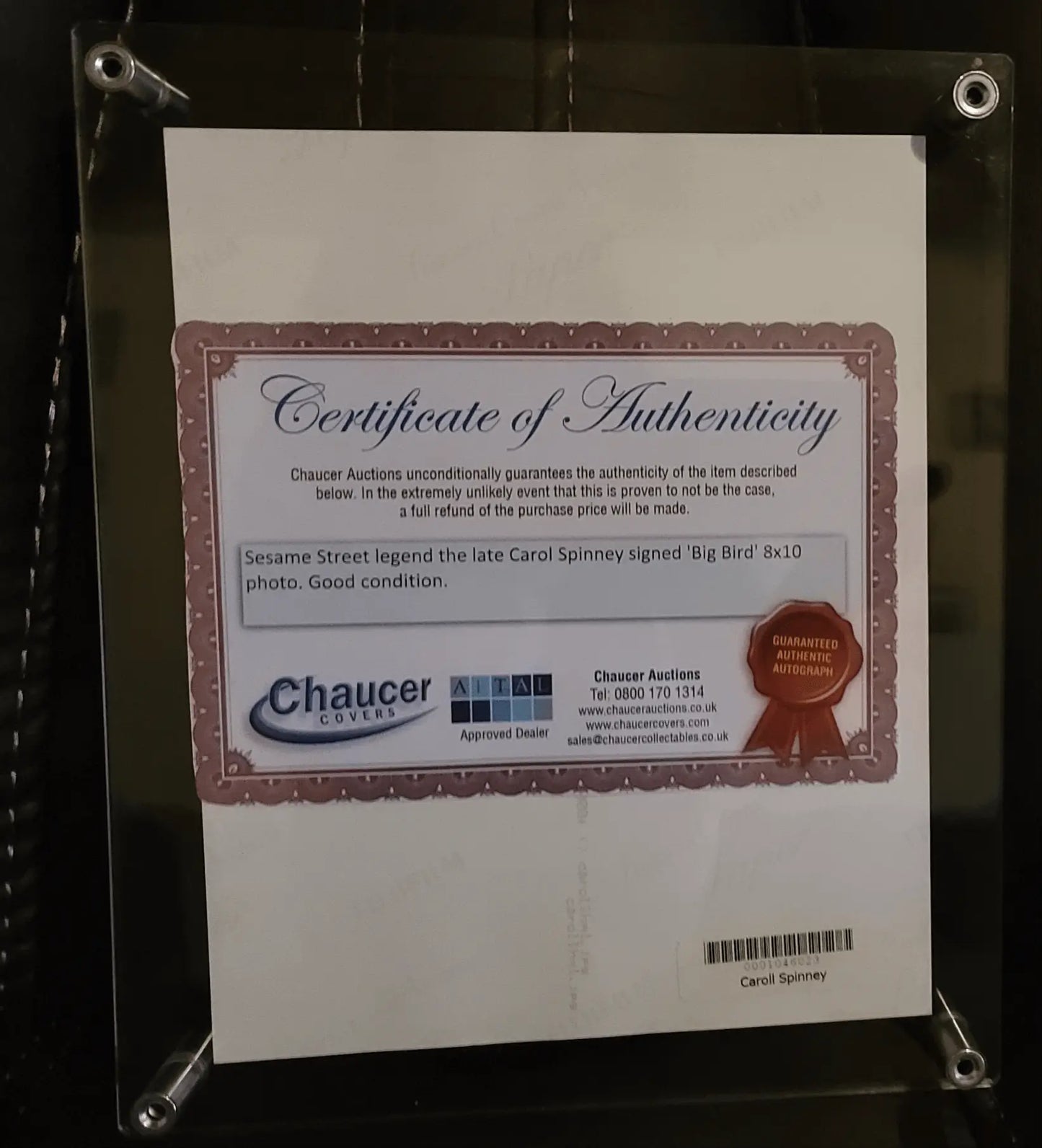 Caroll Spinney Autographed Picture,