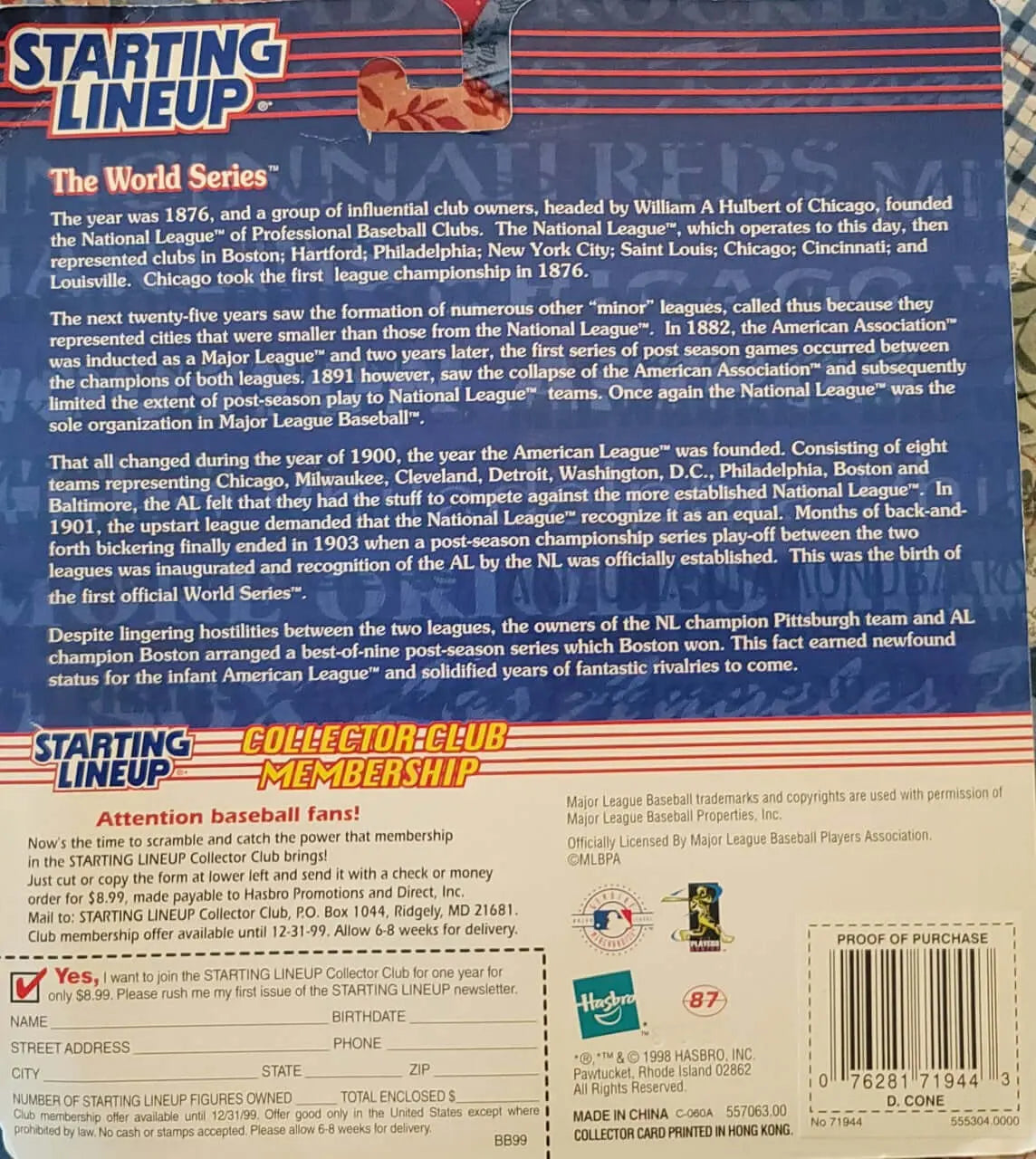 Starting Line Up, David Cone, 1999 Baseball,