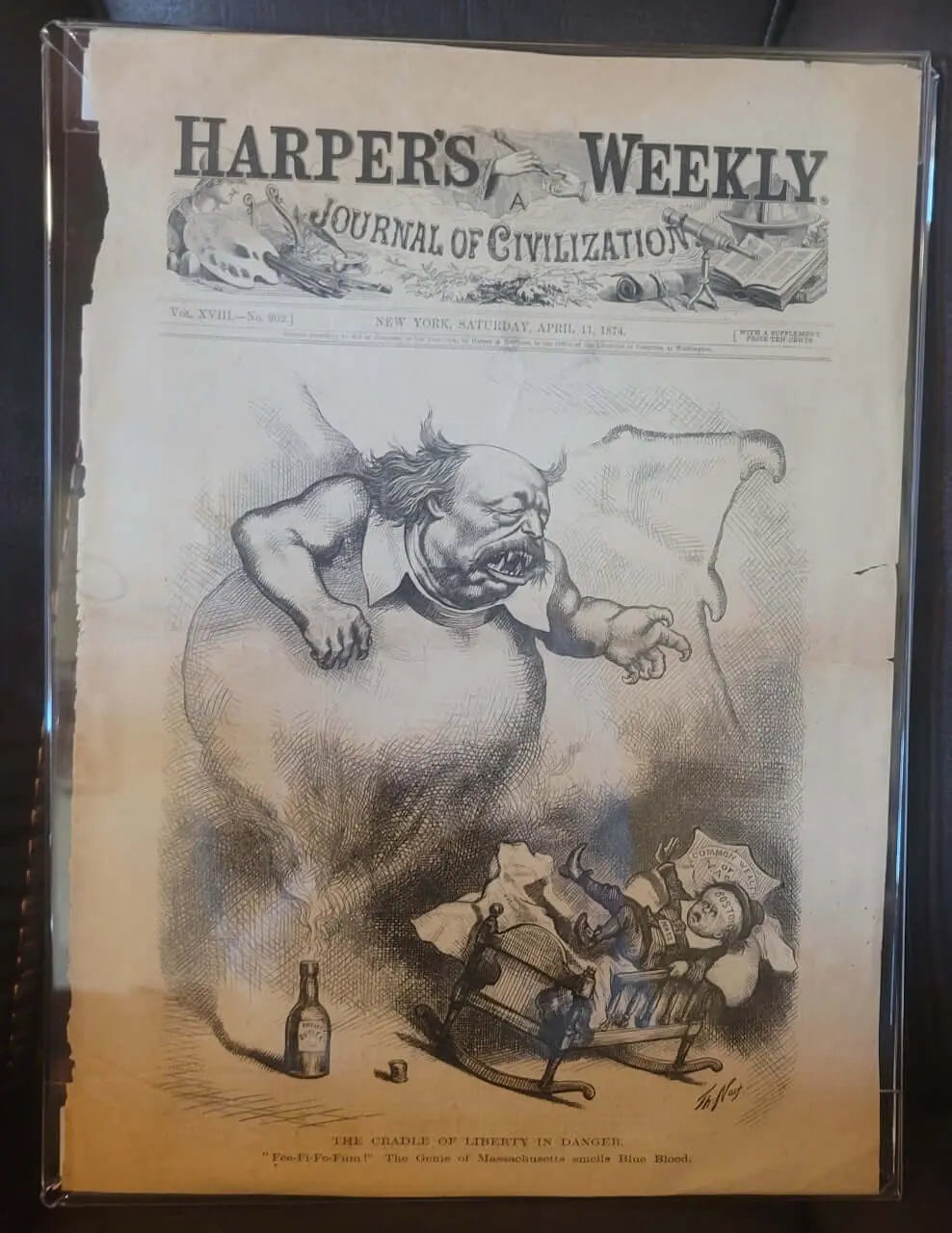 "The Cradle Of Liberty Is In Danger", Antique 1974, Harper's Weekly Front Page