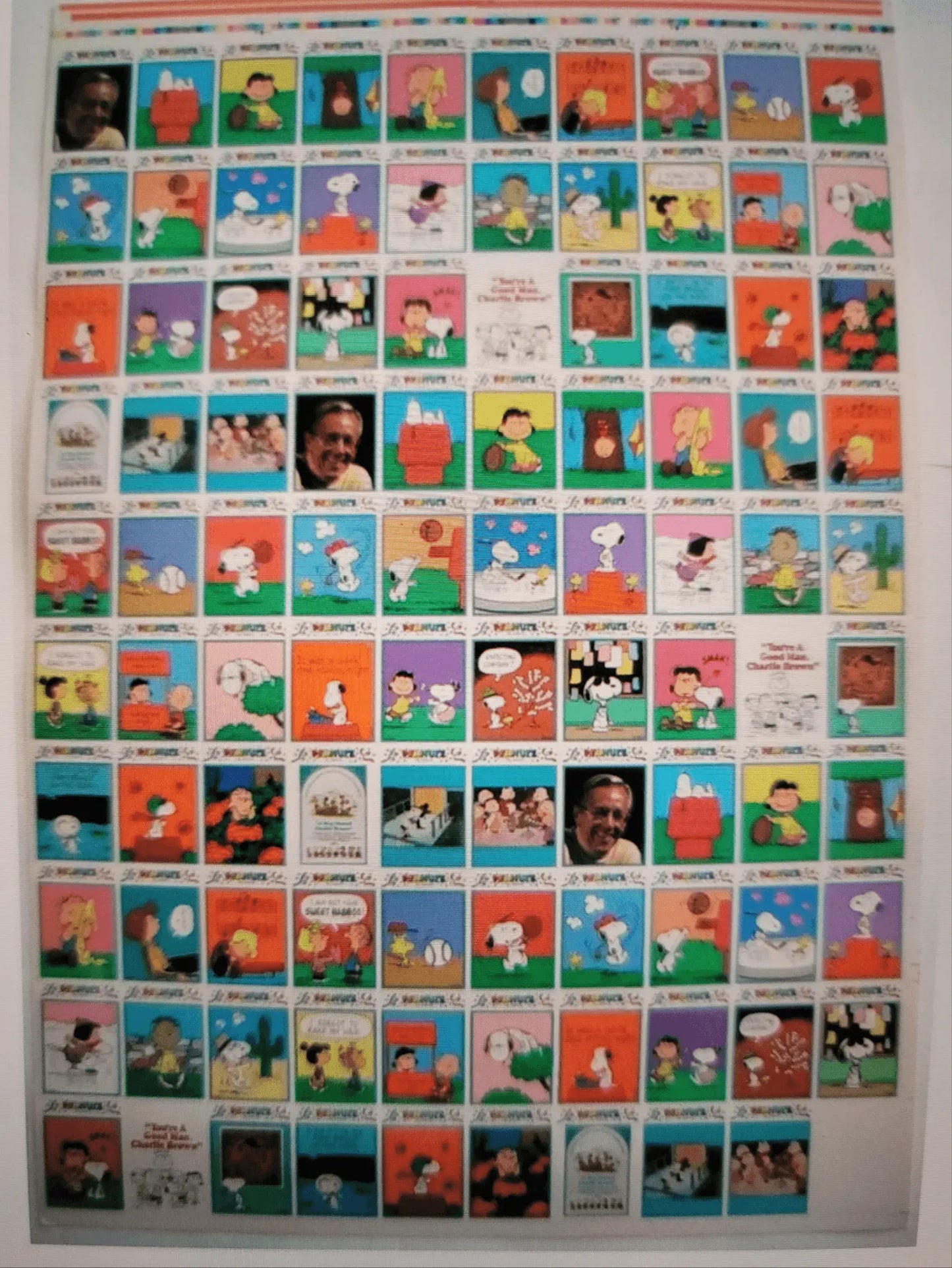 Uncut sheet of Peanuts Trading Card, 99 Card Sheet,