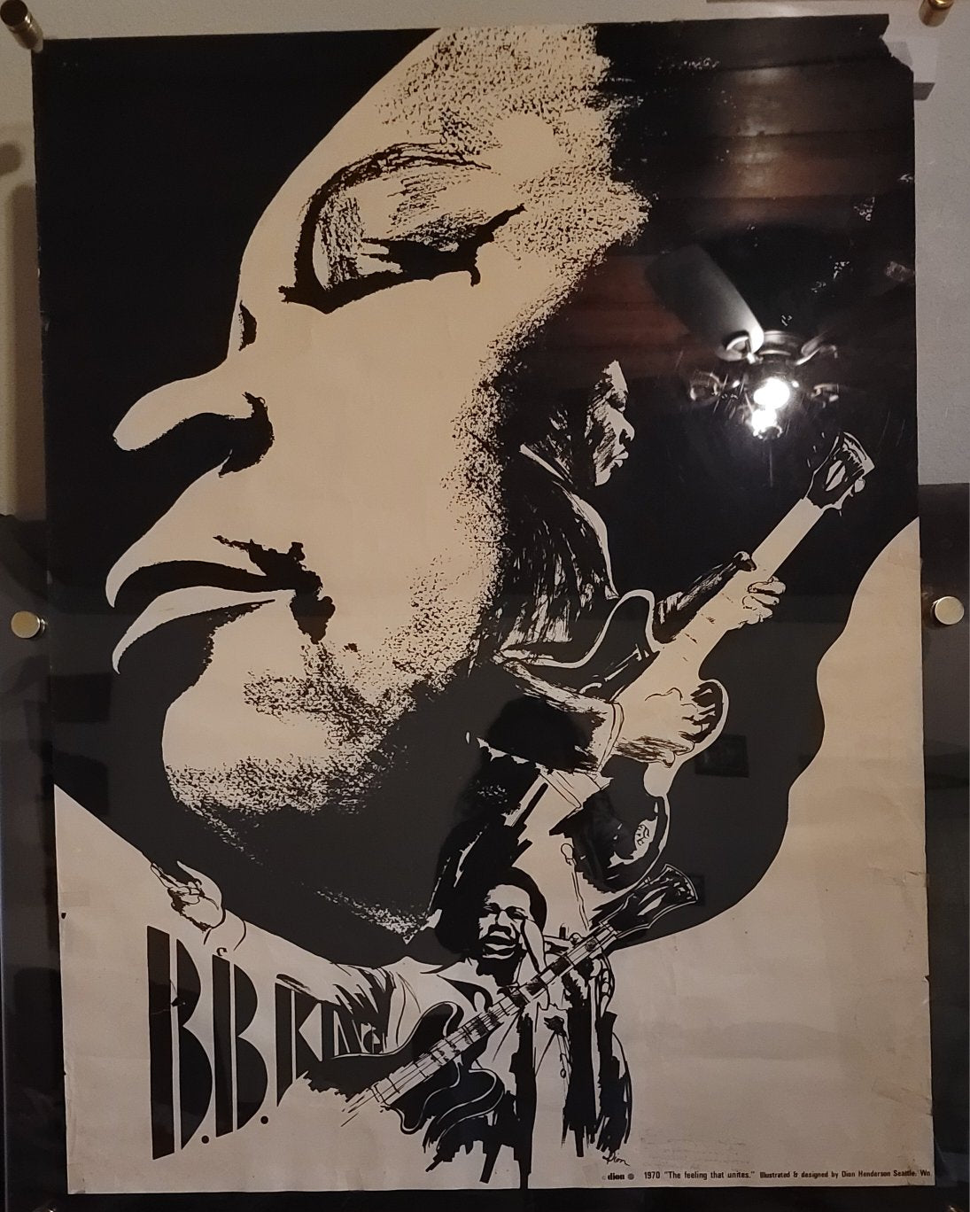 Rare Vintage 1970 B. B. King Poster 34x44 – Dan Henderson Seattle Artist – Blues Memorabilia – Estate Collection