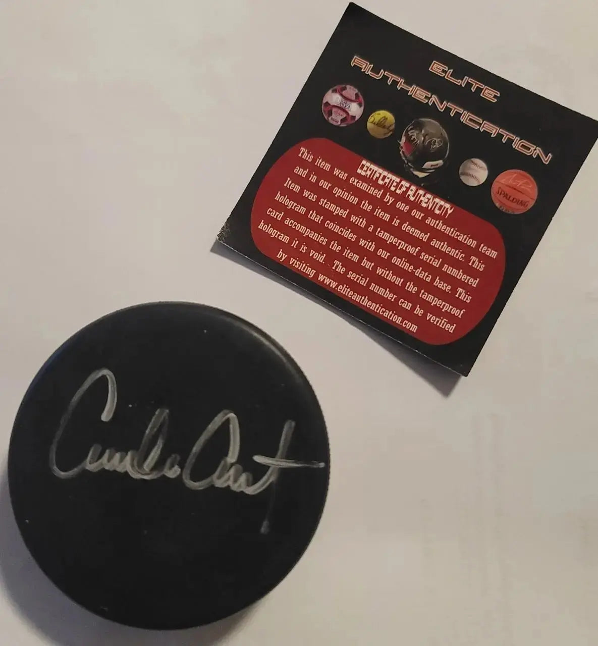 Anaheim Mighty Ducks, Puck, Signed/Authentic,Emilio Estevez