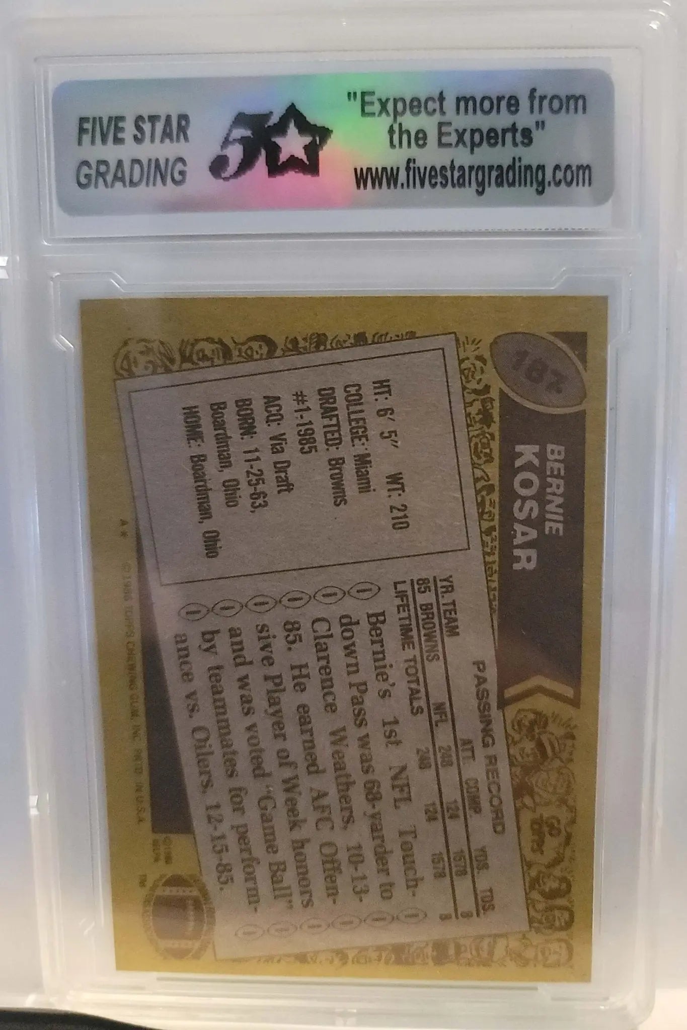 Bernie Kosar, 1986 Tops,Graded,Mint