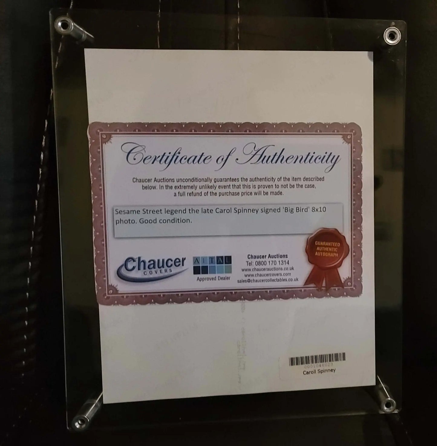 Caroll Spinney Autographed Picture,