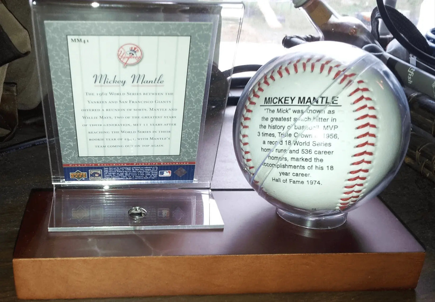 Mickey Mantle, Ball & Card on Plaque, Certified,