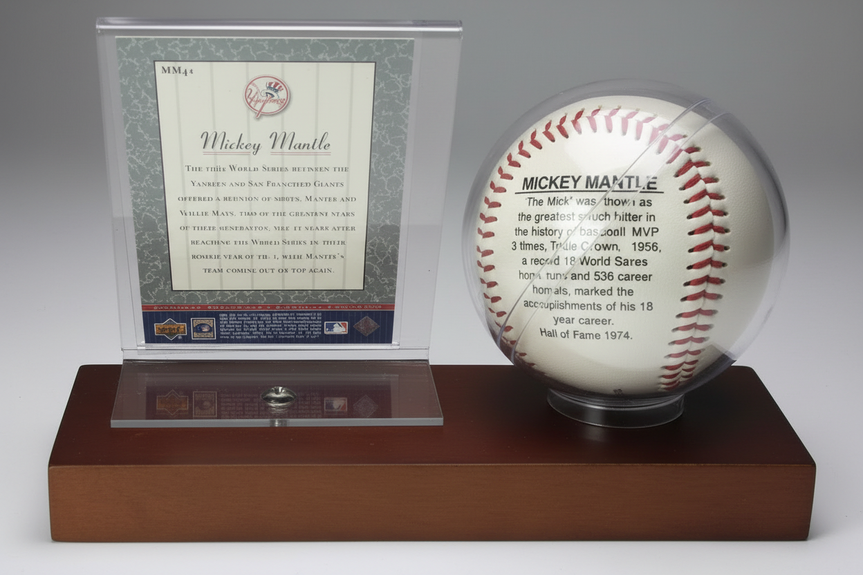 Mickey Mantle, boule et carte sur plaque, certifié
