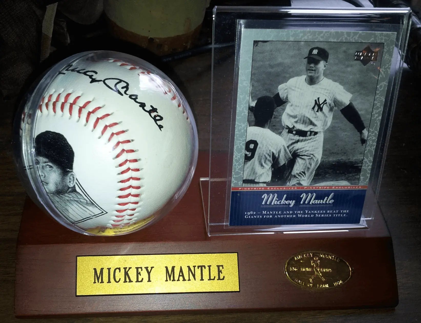 Mickey Mantle, Ball & Card on Plaque, Certified,