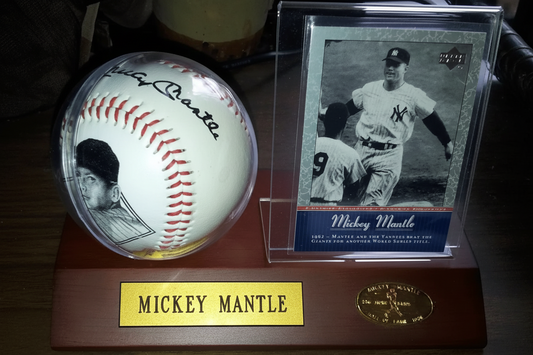 Mickey Mantle, Ball & Card on Plaque, Certified,