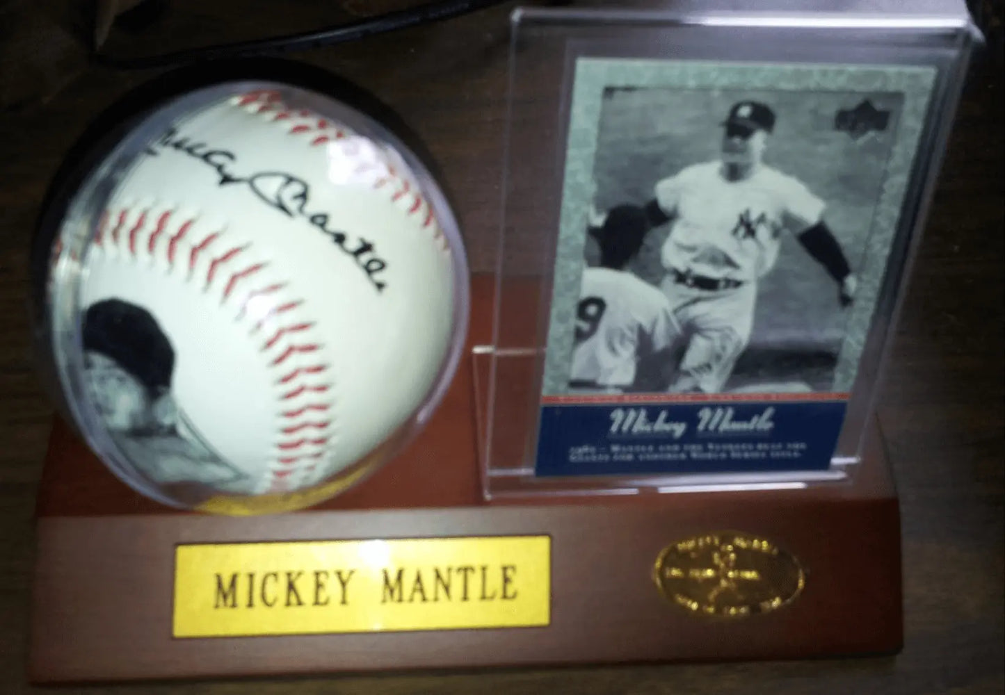 Mickey Mantle, Ball & Card on Plaque, Certified,