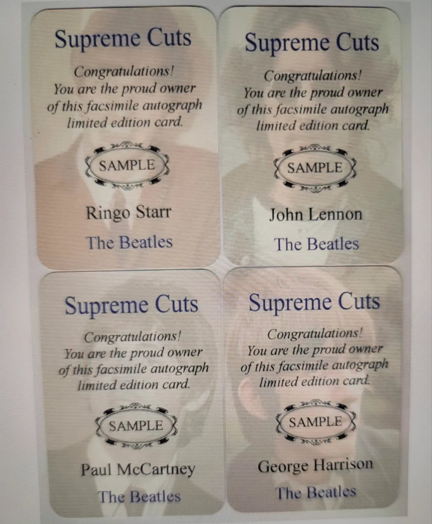 The Beatles Supreme Cuts, Embossed, Die Cut Facsimile Signatures,(4) card