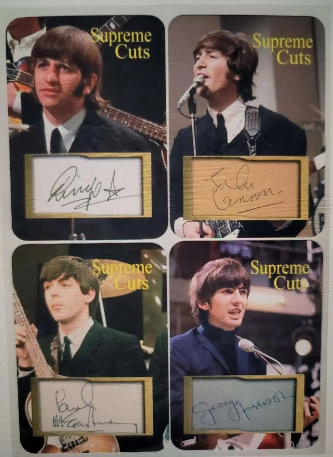 The Beatles Supreme Cuts Embossed, Die Cut Facsimile Signatures,(4) card Rosa's Aromatherapy