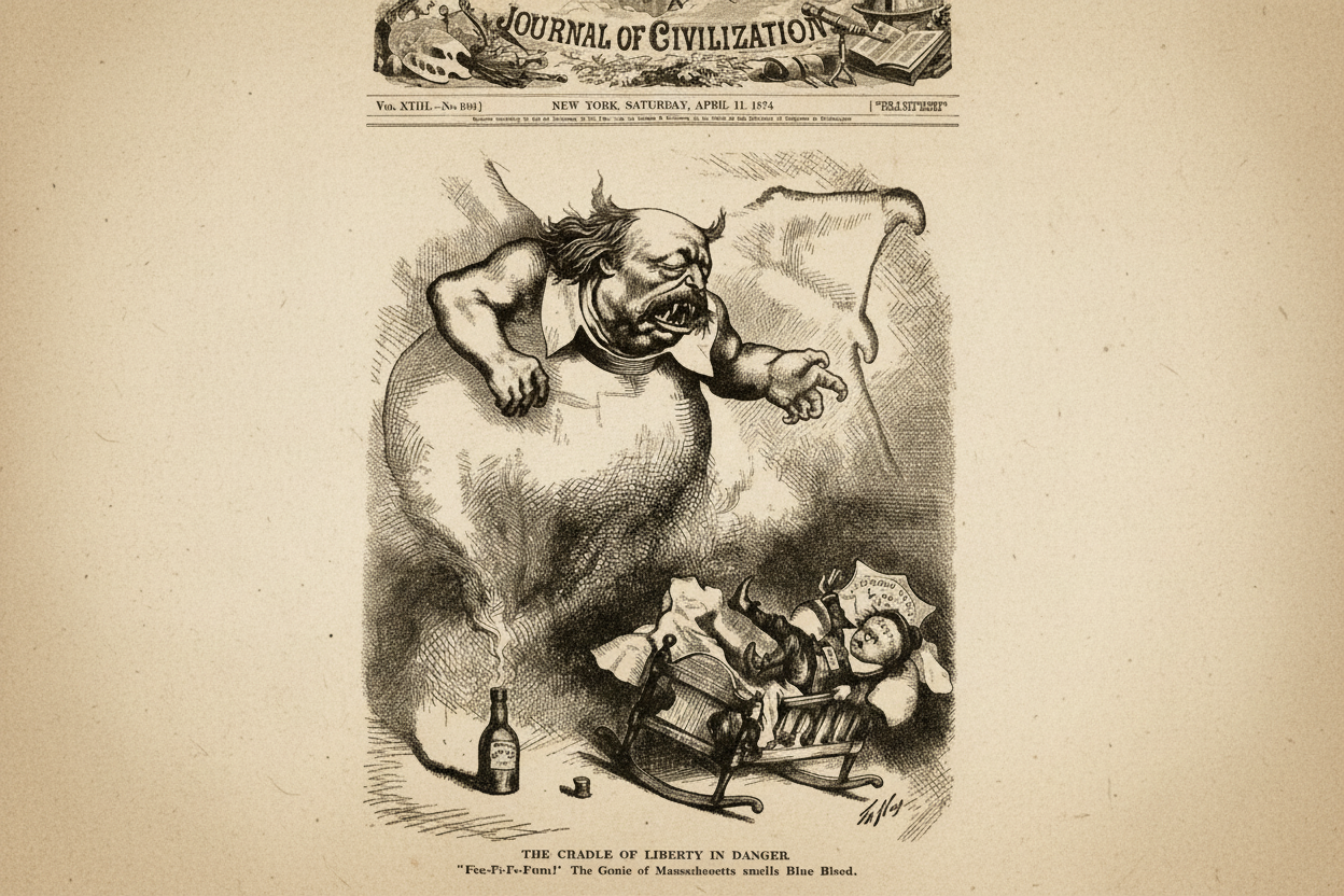 « Le berceau de la liberté est en danger » Antique 1974, première page du Harper's Weekly 