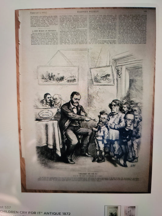 "Children Cry for It", Antique 1872, Thomas Nast Plate, Signed Full Page Image Harpor Weekly