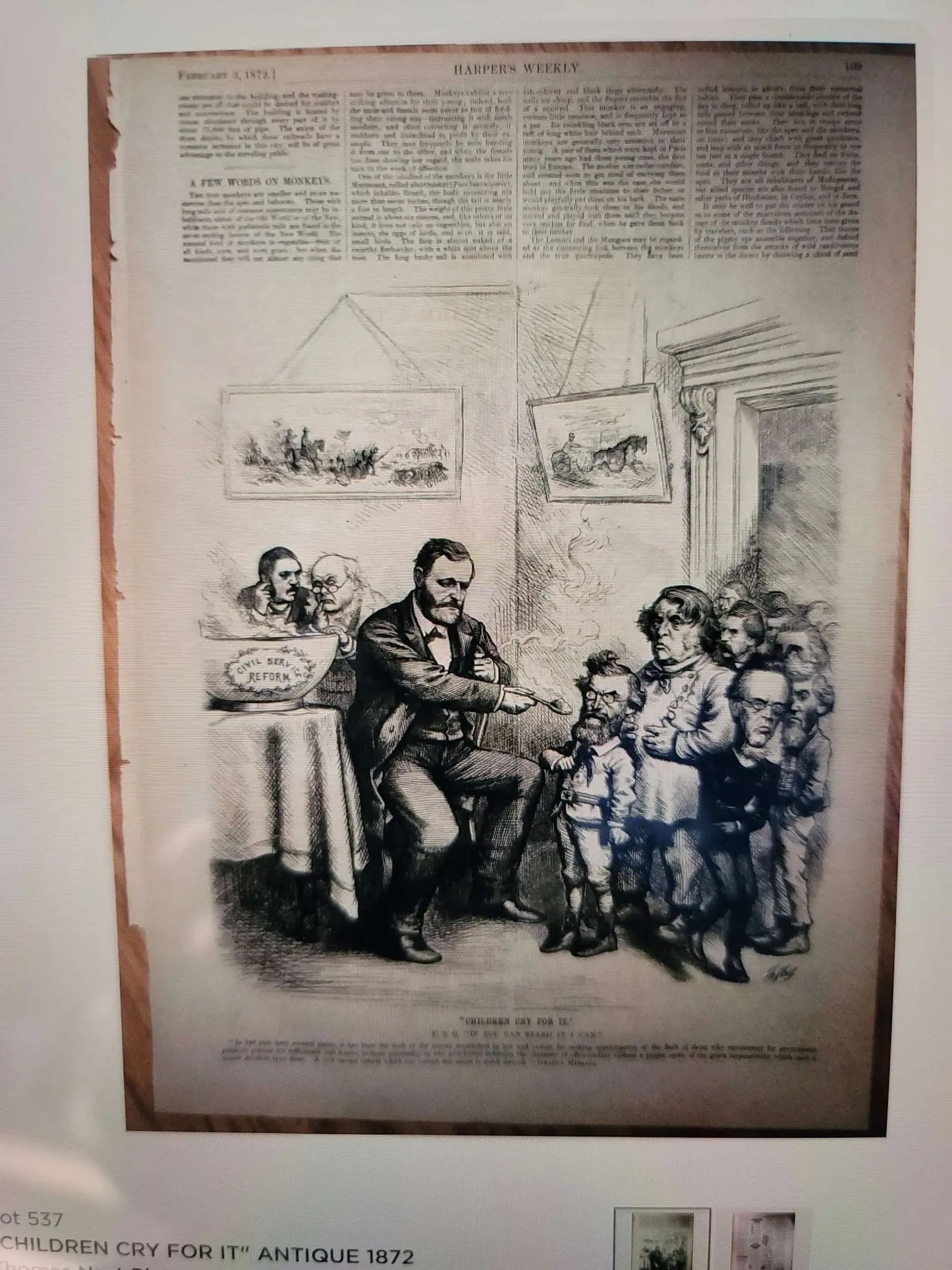 Children Cry for It, Antique 1872, Thomas Nast Plate, Signed,Full Page Image Harpor Weekly