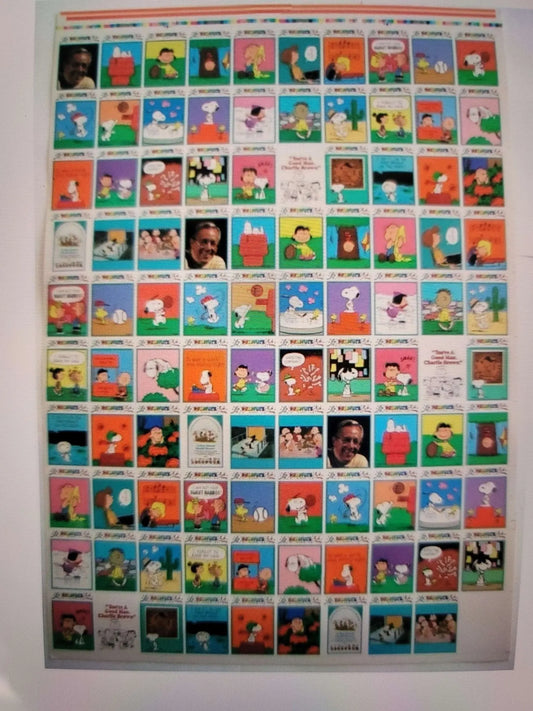 Uncut sheet of Peanuts Trading Card, 99 Card Sheet,