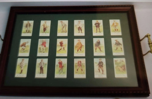 Vintage 1980's Hand-held Serving Tray, W/18 Cope's Golfers Cigarette Cards
